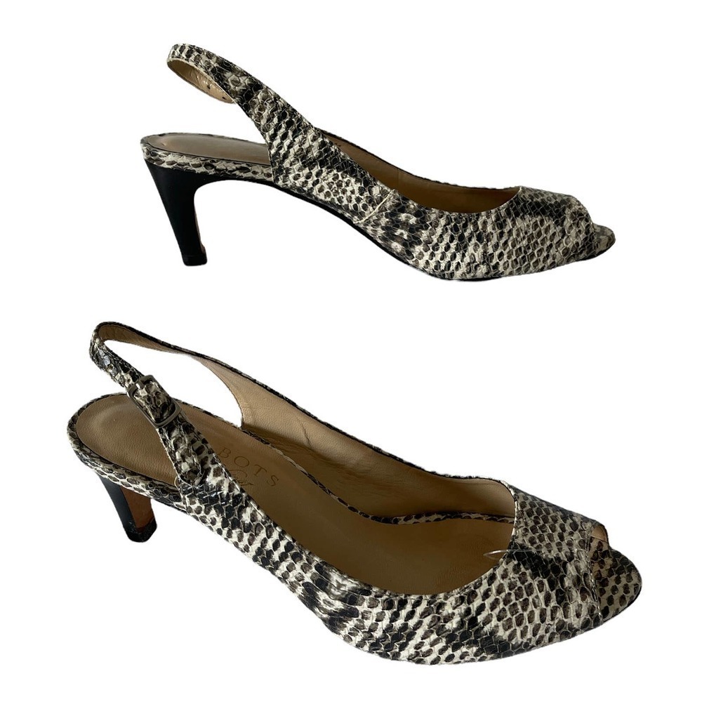 Talbots Women Slingback Sandals Kitten Heel Animal Pattern 6AA Black And Beige